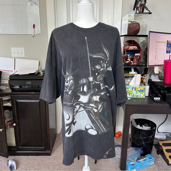 Warner Bros 90s MFD by Freeze Looney Tunes Cartoon Pool Gray Graphic T-Shirt 4X - Picture 4 of 11